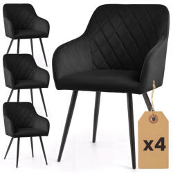 AKORD AKORD VELTO Kárpitozott Szék Welur Fekete Rombusz Steppelt Mintával Fekete Lábakkal 4 db-os Szett (AKO-4xVELTO-BLB)