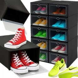 Retoo Moduláris cipős szekrény doboz, fekete, tágas, 10 db 33 × 23 × 14 cm (OR1077)