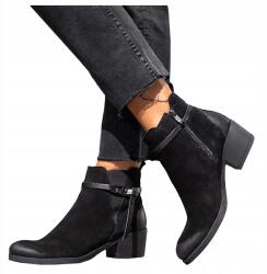 Casu Bőr Női Bokacsizma Fekete Alacsony Sarkú Divatos Szíj Lengyel Termék 37 (7087700000373)