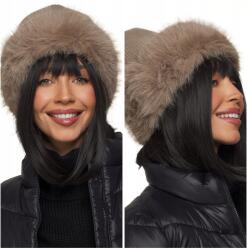 DEMUR Női Sapka téli meleg vastag beanie kötött szőrme bézs taupe (czapki damskie ciepłe zimowe z dzianiny futra)