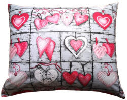  Romantikus szürke alapon szívecskés 100% pamut kispárnahuzat 40x50 cm