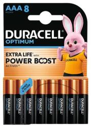 Duracell Elem, AAA mikro, 8 db, műanyagmentes, DURACELL „Optimum (DUELAAA8OR)