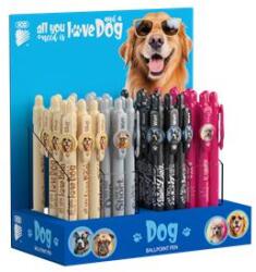 ICO Golyóstoll display, 0, 8 mm, nyomógombos, kutyás tolltest, ICO „Dog, kék (TICSTK)