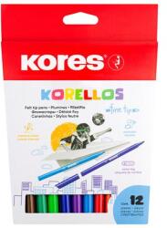 Kores Filctoll készlet, kimosható, KORES „Korellos, 12 különböző szín (IK29013)