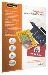 Fellowes Meleglamináló fólia, 80 mikron, A4, fényes, öntapadó, 25 db, FELLOWES „Admire Easy Display (IFW56017)