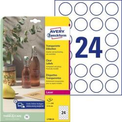 Avery-Zweckform Etikett, 40 mm, kör, poliészter, AVERY ZWECKFORM, átlátszó, 600 etikett/csomag (AYL778025) - becsiirodaker