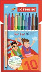 STABILO Filctoll készlet, 0, 5-2 mm, kétvégű, STABILO „Trio 2 in 1, 10 különböző szín (TST22210)