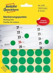 Avery Zweckform Etikett, 18 mm, kör, AVERY ZWECKFORM, zöld, 1056 etikett/csomag (AY3376)