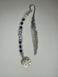  „Dreaming of the Sea kézzel készült tollas könyvjelző - kék-fehér gyöngyökkel (JJKONYV39)