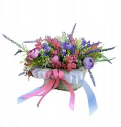 LEPIJ Rózsaszín-lila kompozíció fém fedéllel, levendula angyalka dísz (KW_22)