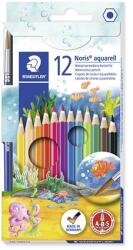 STAEDTLER Akvarell ceruza készlet, hatszögletű, ecsettel, STAEDTLER „Noris® aquarell 144 10, 12 különböző szín (TS14410NC12)