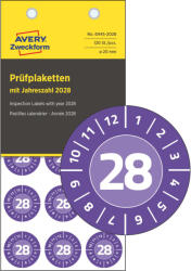 Avery-Zweckform No. 6945-2028 ibolyakék színű, 20 mm átmérőjű, öntapadós biztonsági hitelesítő címke, 2028-as évszámmal, 12 hónapos beosztással - kiszerelés: 120 címke / csomag