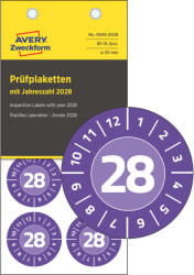 Avery-Zweckform No. 6946-2028 ibolyakék színű, 30 mm átmérőjű, öntapadós biztonsági hitelesítő címke, 2028-as évszámmal, 12 hónapos beosztással - kiszerelés: 80 címke / csomag
