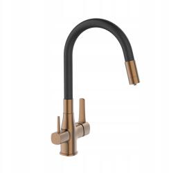 INVENA Trend mosogató csaptelep, szűrővel, rugalmas kifolyócső, fekete arany (BZ-02-F15-V)