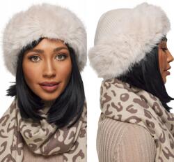 DEMUR Női Sapka, téli, meleg, vastag, kötött, szőrös, világos Bézs (czapki damskie ciepłe zimowe z dzianiny futra)