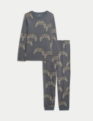 Marks & Spencer Пижама от чиста памучна материя с принт с игра (3-16 години) Marks & Spencer сива Marks & Spencer | Siv | Момчешки | 7-8 години
