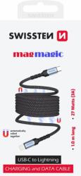 SWISSTEN Cablu date Swissten Magnetic Self-Winding Usb-C/Lightning 1M Negru