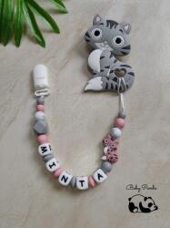 Baby Panda Névre szóló rágcsalánc - Cica - szürke