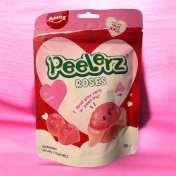 Amos Sweets Peelerz Roses rózsa alakú baracklével töltött hámozható gumicukor 65g - delfinbuvar