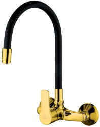 INVENA VERSO fali mosogató csaptelep - flexi kifolyóval, fali, fekete-arany, PVD/Waterplating (82-E49-L)