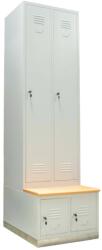 B4U Vestiar metalic, 2+2 compartimente, cu bancuta, bara umerase, 600x800x2156mm, gri, B4U (15422156)
