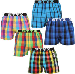 Styx 5PACK férfi bő szárú boxeralsó Styx sportos gumipánt többszínű (5B0113456) XXL
