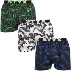 Styx 3PACK férfi bő szárú boxeralsó Styx art sportos gumipánt többszínű (3B19234) L