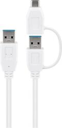 Goobay Cablu USB 3.0 A tata-tata cu adaptor USB A mama la USB Type C tata 0.5m 5Gbit/s alb Goobay (55559)