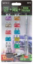 MNC Set 10 sigurante auto 19x13mm 3 5 7.5 10 15 20 25 30A + creion de faza/tester 6-24V M`N`C 05713 (05713) - habo