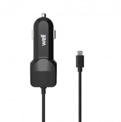 Well Alimentator USB bricheta auto cu cablu micro USB 2 iesiri 2.4A negru Well (PSUP-USB-CM224BK-WL)