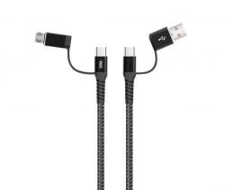 Well Cablu de date si incarcare 4in1 1m 3A Well USB negru (CABLE-USBC/USBC/U-1GY02-WL)