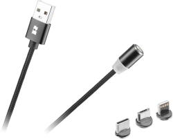 Rebel Cablu USB MAGNETIC 3in1 USB Type C LIGHTNING micro USB 1m negru REBEL (RB-6004-100-B)