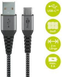 Goobay Cablu de date si incarcare USB A - USB type C 2m gri/argintiu textil flexibil Goobay 49297 (49297)