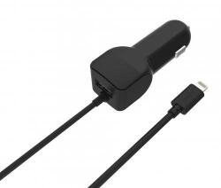 Well Alimentator USB bricheta auto cu cablu Lighting 2 iesiri 2.4A negru Well (PSUP-USB-CL224BK-WL)