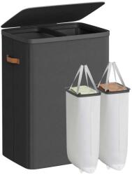 Songmics Coș de rufe cu două compartimente, design negru, 56x40x75 cm (LCB813B01)