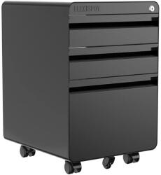 FLEXISPOT Fém mobil irattároló szekrény CB2 Fekete- 3 fiókos, zárható, görgős, irodai és otthoni használatra (CB2B)