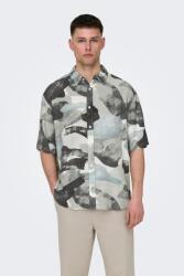 ONLY & SONS Only & Sons, Terepmintás lentartalmú ing, Fekete, Szürke, L (22028390-SURF-SPRAY-L)