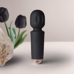 Rocks-Off Rechargeable Mini Wand - kompakt, újratölthető vibrációs masszírozó (Black Tulip)