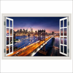  Öntapadó falfestmény Brooklyn Bridge Window, Manhattan, naplemente, 300 x 200 cm