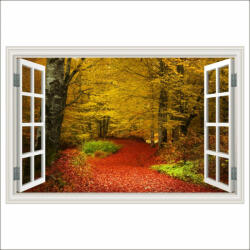  Öntapadó fotótapéta Window Autumn forest, piros levelek, 250 x 170 cm