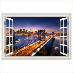  Öntapadó falfestmény Brooklyn Bridge Window, Manhattan, naplemente, 250 x 170 cm