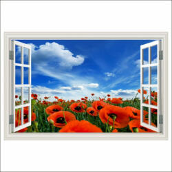  Öntapadós tapéta Ablak Pipacsok a mezőn, nyár, 300 x 200 cm