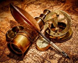  Matrica tapéta Térkép, távcső, iránytű, óra, vintage, 400 x 250 cm