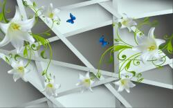  Öntapadós tapéta Liliomok és kék pillangók, 350 x 200 cm