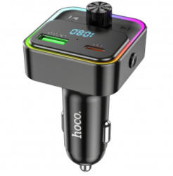 hoco. E81 Bluetooth FM transmitter, szivargyujtós töltő, fekete (1 x USB-A, 1 x USB-C, QC+PD 30W)