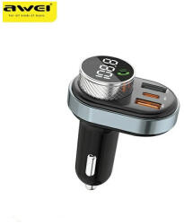 Awei C-843 kihangosító készlet FM adóval, Bluetooth 5.0, MP3, 1xUSB+1xUSB-C, fekete (C843)