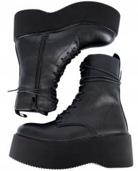  Robusztus Platformos Csizma Bakancs Fekete Öko Bőr Ifjúsági Cipő 36 (F4_DQR9068_BLACK)