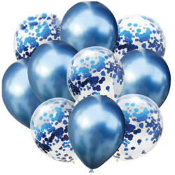 Mezőfi Team Kft Lufi csomag, kék és kék konfettis, 30cm, 10 db/cs