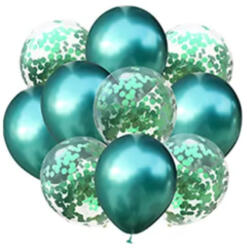 Mezőfi Team Kft Lufi csomag, zöld és zöld konfettis, 30cm, 10 db/cs