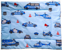  Lapos ovis kispárna - Kék alapon Rendőrautó mintás - 38x48 cm